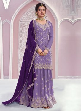 Violet Chinon Embroidered Work Palazzo Suit for Women
