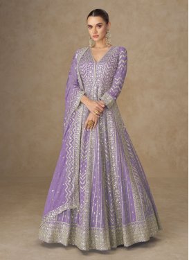 Violet Chinon Trendy Gown with Embroidered Work for Festival