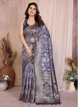 Violet Cotton Silk Trendy Saree with Woven Work for Ceremonial