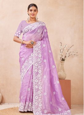 Violet Crush Embroidered Work Traditional Saree for Women