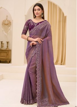 Violet Tissue Traditional Saree with Embroidered Work for Festival