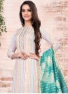 Off White and Teal Cotton Pant Style Salwar Suit - 1