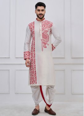 Viscose Dhoti Kurta with Embroidered Work in Off White