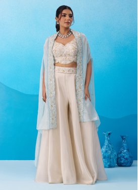 Viscose Palazzo Suit with Beads Work in Off White for Festival