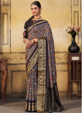 Viscose Print Work Brown and Coffee Brown Designer Contemporary Style Saree