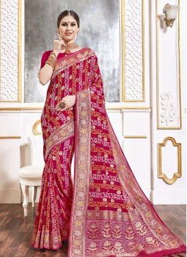 Viscose Red and Rose Pink Designer Contemporary Style Saree