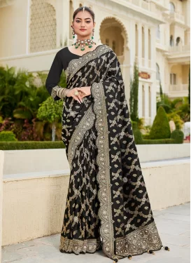 Viscose Traditional Saree with Swarovski Work in Black