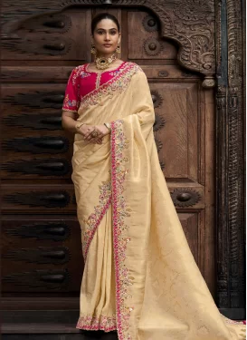 Viscose Trendy Saree with Embroidered Work for Party in Cream