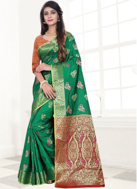 Weaving Art Silk Traditional Designer Saree in Green