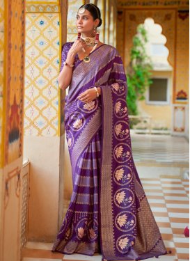 Weaving Print Work Banarasi Silk Trendy Saree For Ceremonial