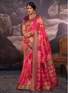 Weaving Print Work Traditional Saree For Bridal