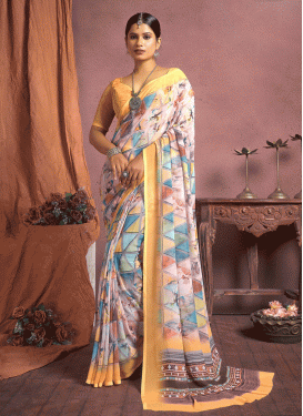 Weight Less Beige and Yellow Designer Contemporary Style Saree