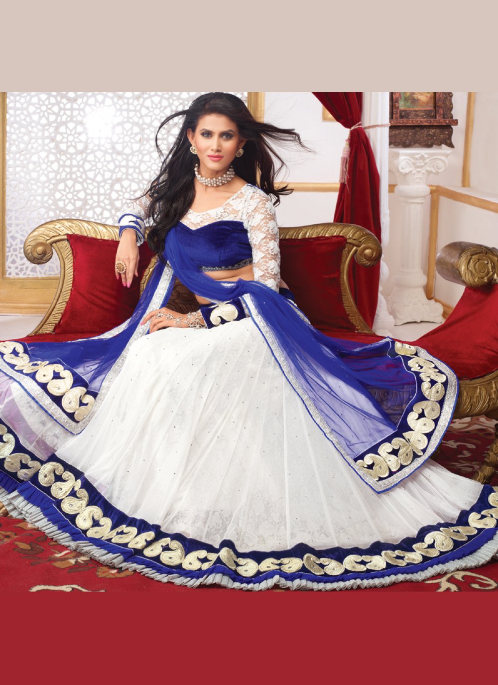 Buy Bollywood Model Blue net wedding lehenga in UK, USA and Canada