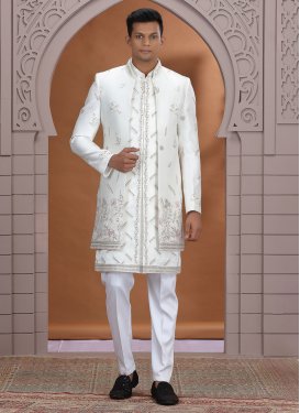 White Art Silk Indo Western with Embroidered Work for Festival