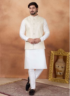 White Art Silk Kurta Pajama With Jacket with Woven Work for Party