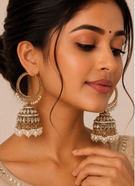 White Beads Work Earrings For Ceremonial