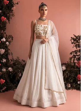 White Silk Blend Embroidered Work Readymade Lehenga Choli for Women