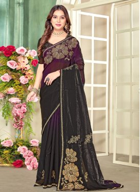 Wine Fancy Fabric Traditional Saree with Swarovski Work for Ceremonial