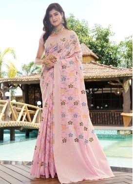 Woven Work Art Silk Traditional Saree in Pink for Women