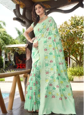 Woven Work Art Silk Trendy Saree in Sea Green for Women