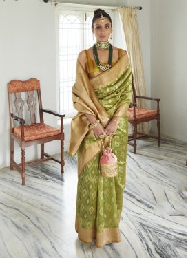 Woven Work Beige and Olive Designer Contemporary Style Saree