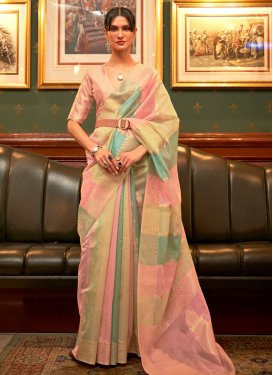 Woven Work Beige and Pink Contemporary Style Saree
