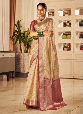 Woven Work Beige and Red Traditional Designer Saree
