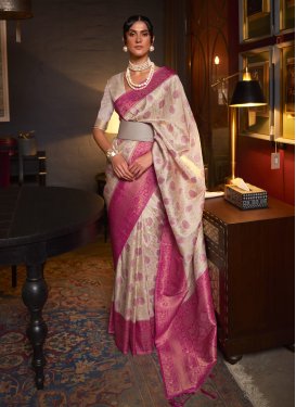 Woven Work Beige and Rose Pink Trendy Classic Saree