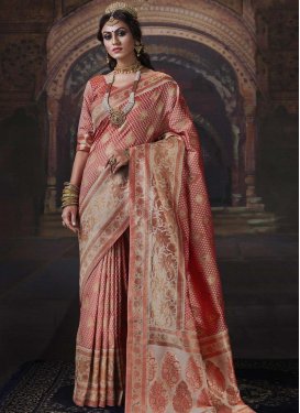 Woven Work Beige and Salmon Designer Traditional Saree