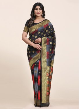Woven Work Black and Grey Trendy Classic Saree