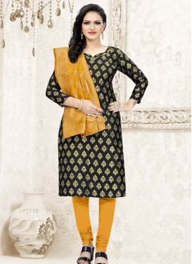 Woven Work Black and Mustard Trendy Salwar Suit