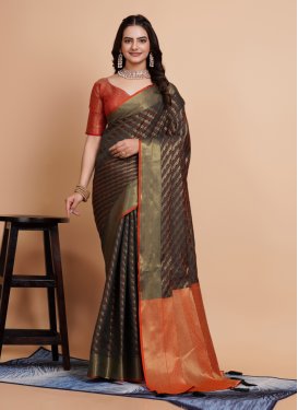 Woven Work Black and Red Designer Contemporary Saree