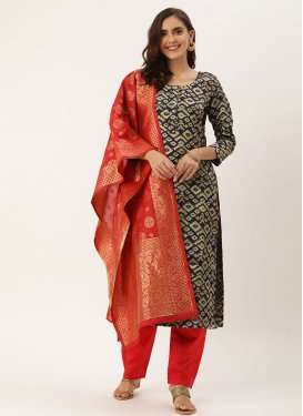 Woven Work Black and Red Pant Style Straight Salwar Suit