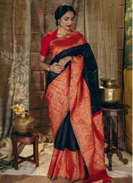 Woven Work Black and Red Traditional Designer Saree