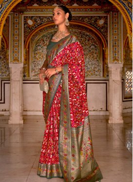 Woven Work Bottle Green and Red Contemporary Style Saree