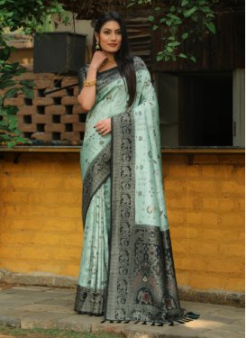 Woven Work Bottle Green and Turquoise  Designer Contemporary Style Saree