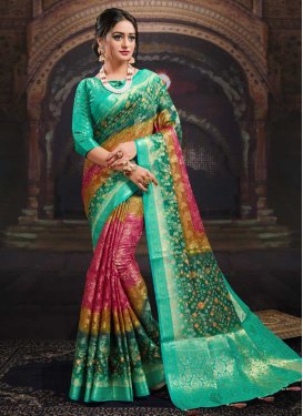 Woven Work and Lace work Chanderi Silk Designer Contemporary Style Saree