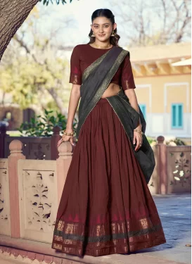 Woven Work Chanderi Silk Trendy Lehenga Choli in Maroon for Festival