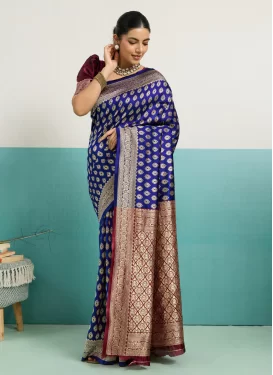 Woven Work Classic Saree For Casual in Blue and Maroon