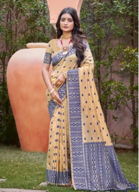 Woven Work Classic Saree For Ceremonial in Beige and Blue
