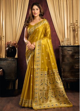 Woven Work Classic Saree For Ceremonial in Mustard