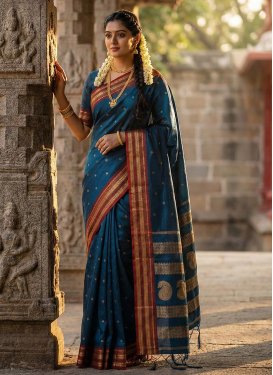 Woven Work Classic Saree For Ceremonial in Teal