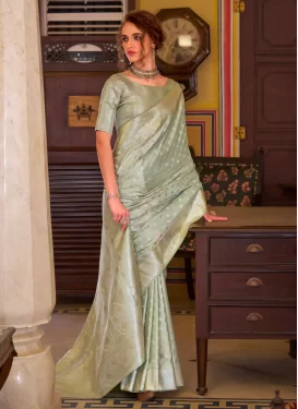 Woven Work Classic Saree For Festival in Sea Green