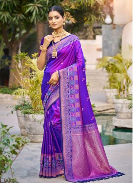 Woven Work Classic Saree For Festival in Violet