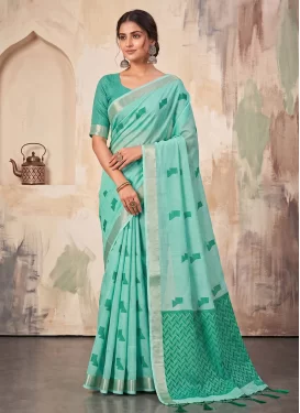 Woven Work Cotton Classic Saree in Aqua Blue for Festival