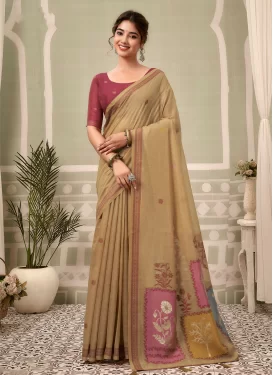 Woven Work Cotton Classic Saree in Beige for Women