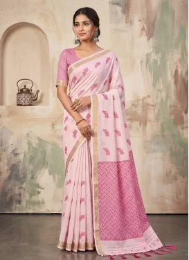 Woven Work Cotton Classic Saree in Pink for Women