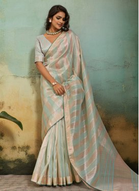 Woven Work Cotton Silk Classic Saree in Aqua Blue for Women