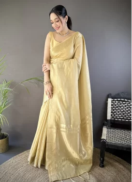 Woven Work Cotton Silk Classic Saree in Cream for Women
