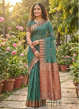 Woven Work Cotton Silk Classic Saree in Green for Women